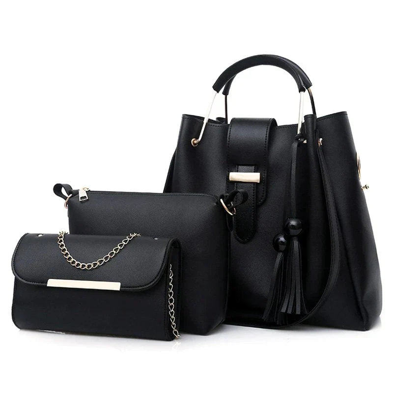 3 PIECE HAND BAG - BLACK