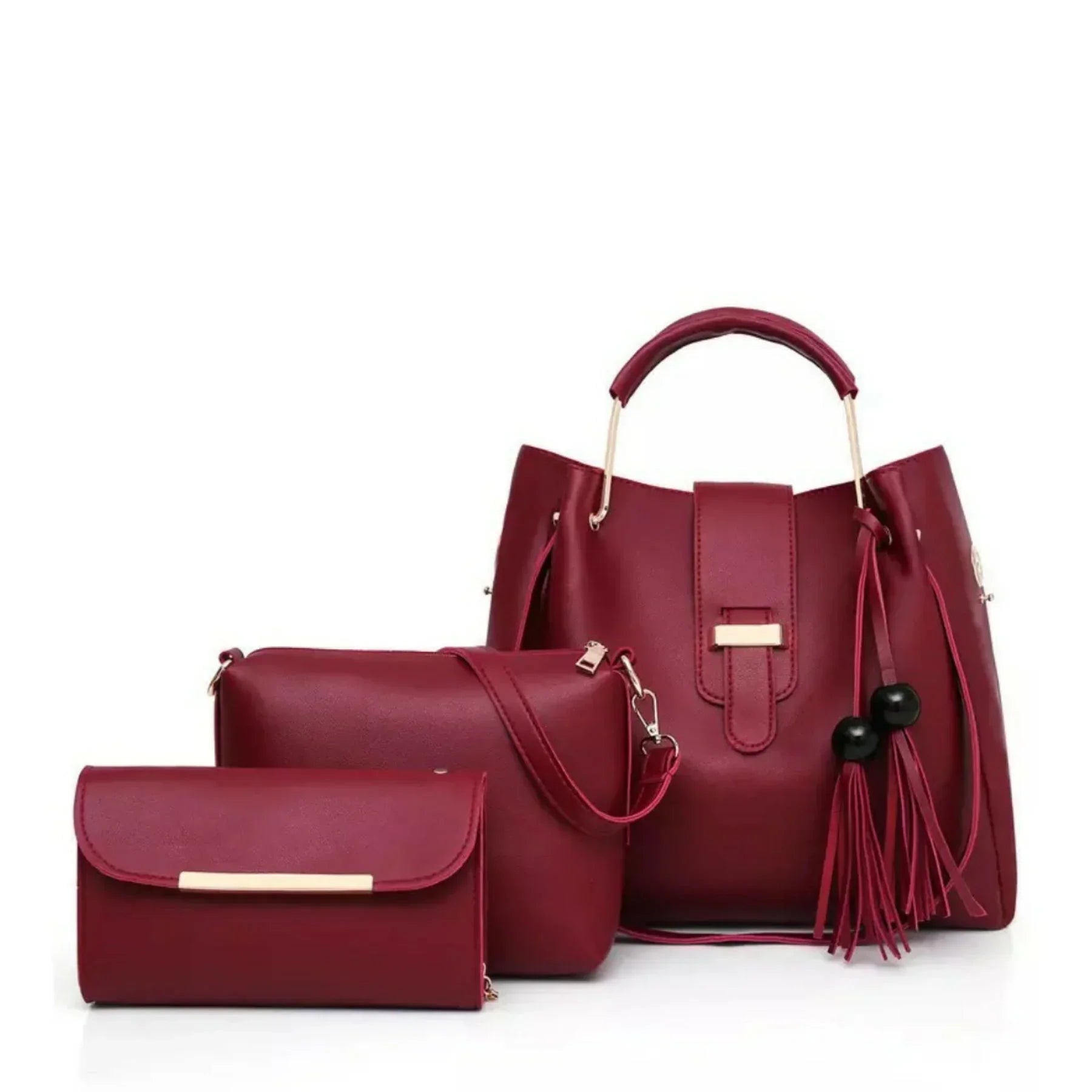 3 PIECE HAND BAG - MAHROON