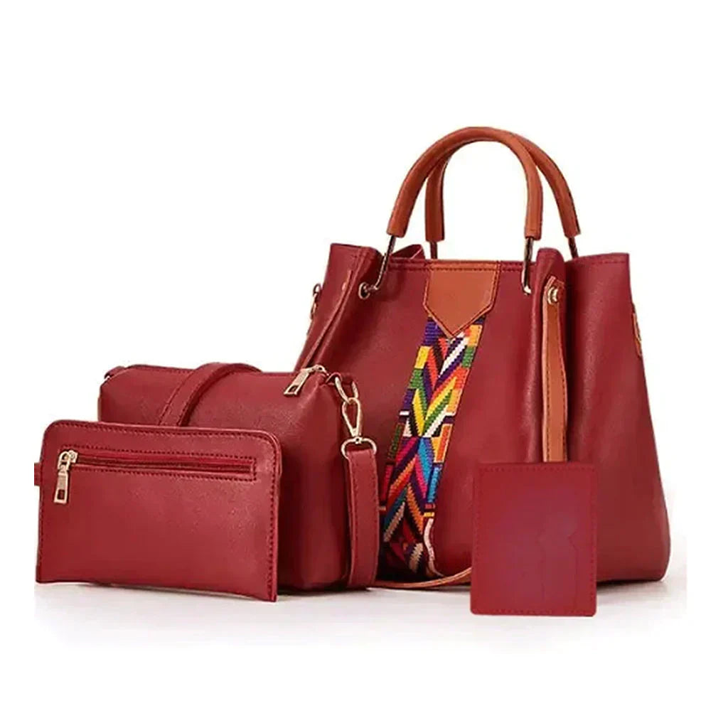 4 PIECE HAND BAG - MEHROON