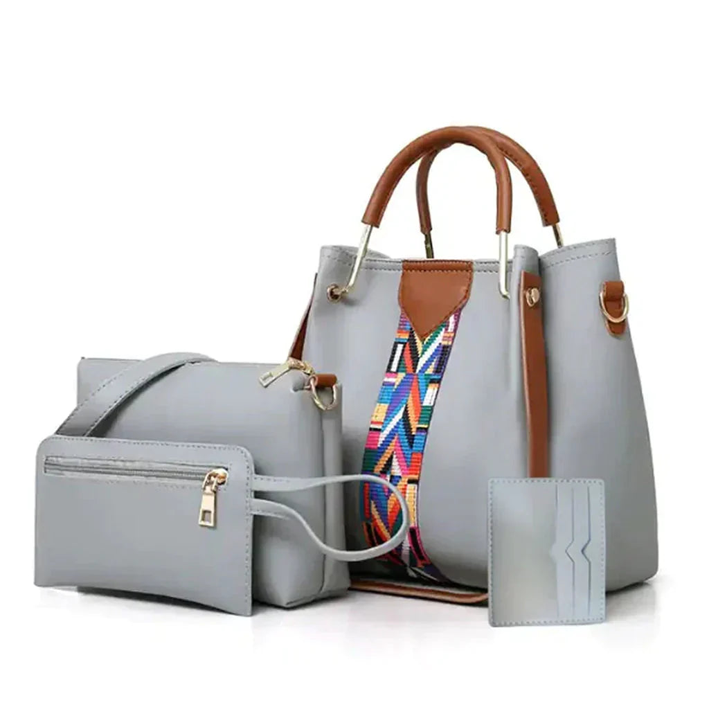 4 PIECE HAND BAG - GREY