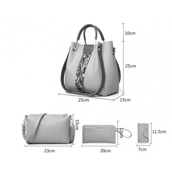 4 PIECE HAND BAG - GREY